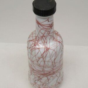 Hazel Atlas White with Red DRIZZLE 10 Inch High Decanter with Screw-On  Lid